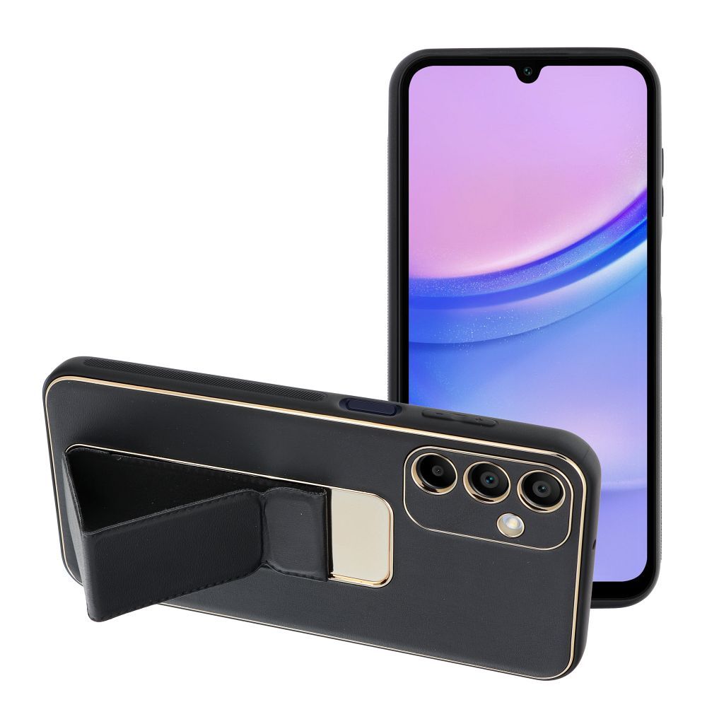 LEATHER obal KICKSTAND pre SAMSUNG A15 5G / A15 4G čierny