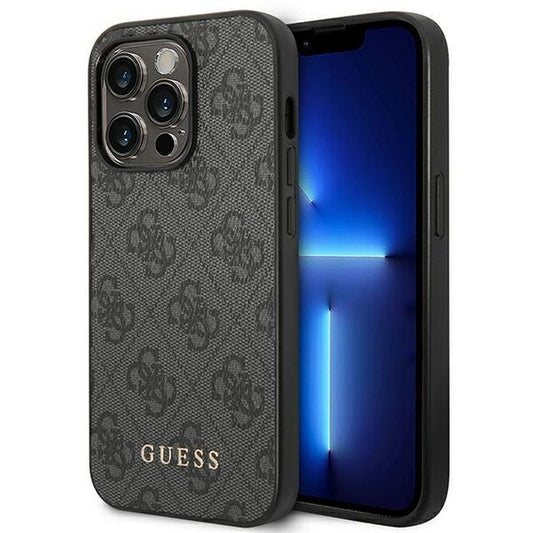 GUESS obal pre iPhone 14 Pro GUHCP14LG4GFGR (4G zlatý Logo) sivý