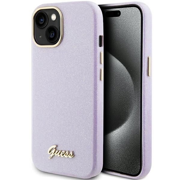 GUESS obal pre iPhone 13 / 14 / 15 GUHCP15SPGMCSL (Glitter Glossy Script) lilac