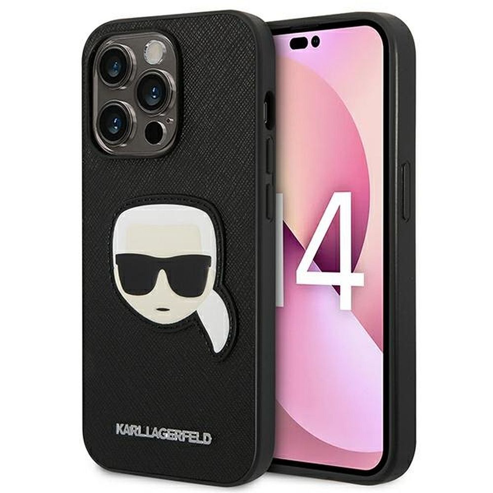 KARL LAGERFELD obal pre iPhone 14 Pro KLHCP14LSAPKHK (Saffiano With Karl Head Patch) čierny