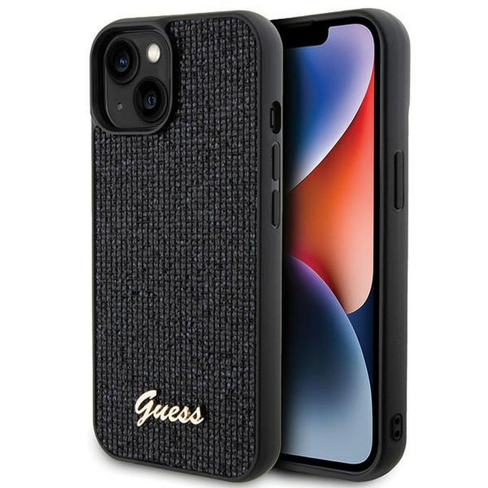 GUESS obal pre iPhone 15 GUHCP15SPMSDGSK (Disco Script Metal) čierny