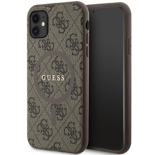 GUESS obal pre iPhone 11 s funkciou MagSafe GUHMN61G4GFRW (4G Ring classic logo) hnedý