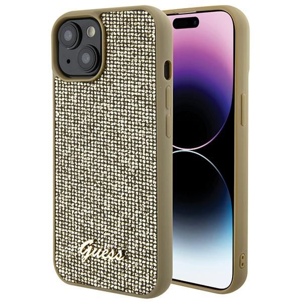 GUESS obal pre iPhone 13 / 14 / 15 GUHCP15SPMSDGSD (Disco Metal Script) zlatý