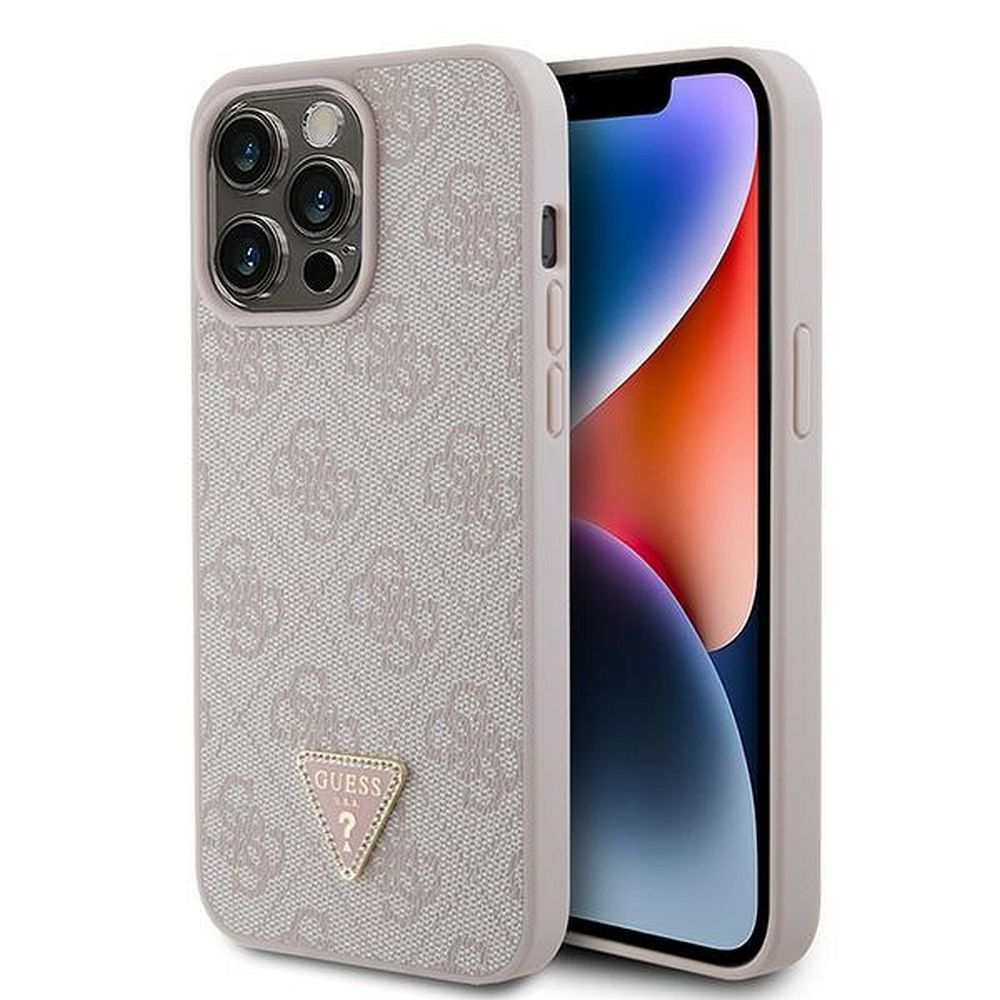 GUESS obal pre iPhone 15 Pro Max GUHCP15XP4TDPP (PU Leather 4G Triangle Strass) ružový