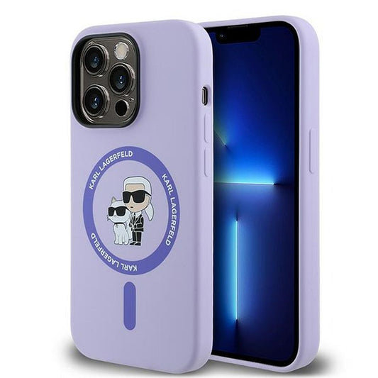 KARL LAGERFELD obal pre iPhone 14 Pro s funkciou MagSafe KLHMP14LSCMKCRHU (Silicone KC Body Ring) fialový