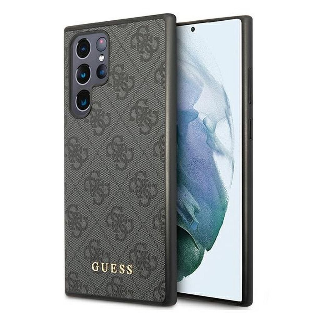 GUESS obal pre SAMSUNG S22 Ultra GUHCS22LG4GFGR (4G Metal zlatý Logo) sivý