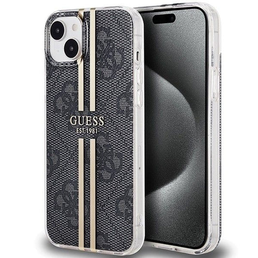 GUESS obal pre iPhone 15 GUHCP15SH4PSEGK (4G zlatý Stripe) čierny