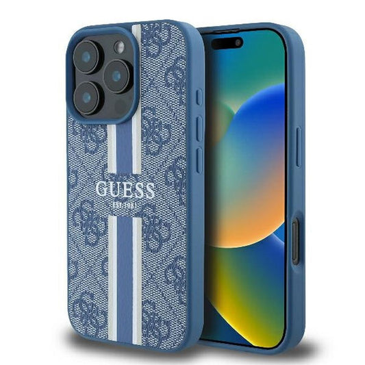 GUESS obal pre iPhone 16 Pro s podporou MagSafe GUHMP16LP4RPSB (4G Printed Stripes) modrý