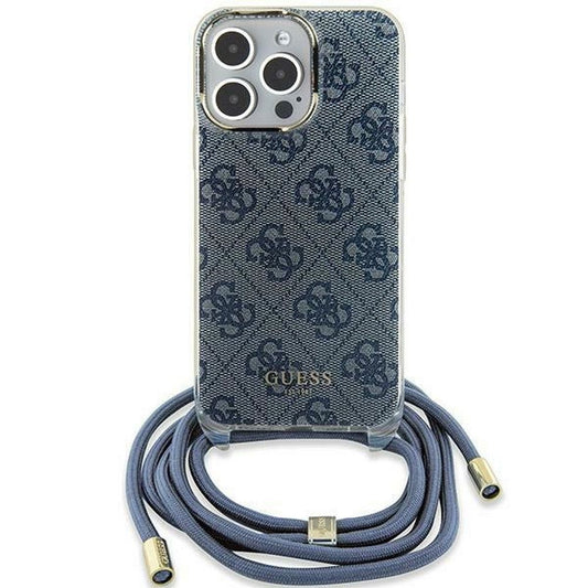 GUESS obal pre iPhone 15 GUHCP15SHC4SEB (Crossbody Cord 4G Print) modrý