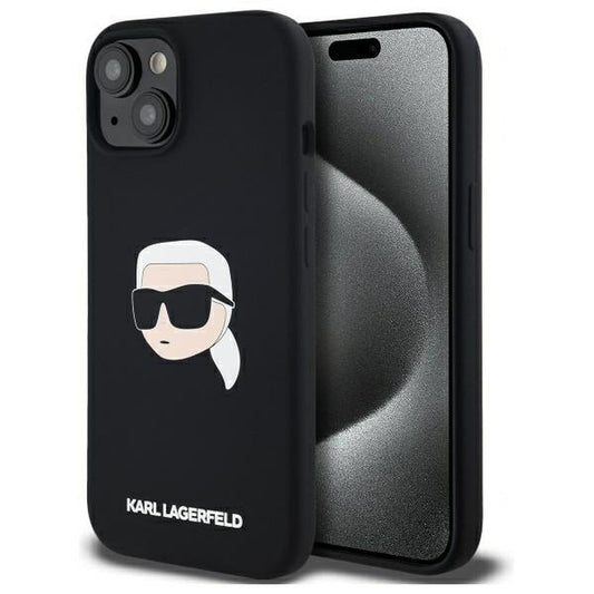 KARL LAGERFELD obal pre iPhone 15 s funkciou MagSafe KLHMP15SSKHPPLK (SIL KL Head Print) čierny